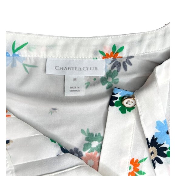 Charter Club Floral Button-Front Blouse With Pintuck Details Short Sleeve Medium - Picture 12 of 16